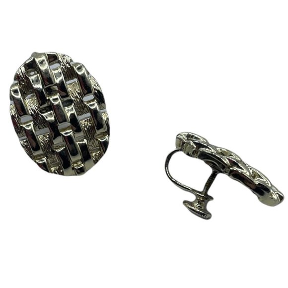 VINTAGE Coro Jewelry Screw Back Earrings Clip On Gold Tone Waffle - Picture 1 of 5